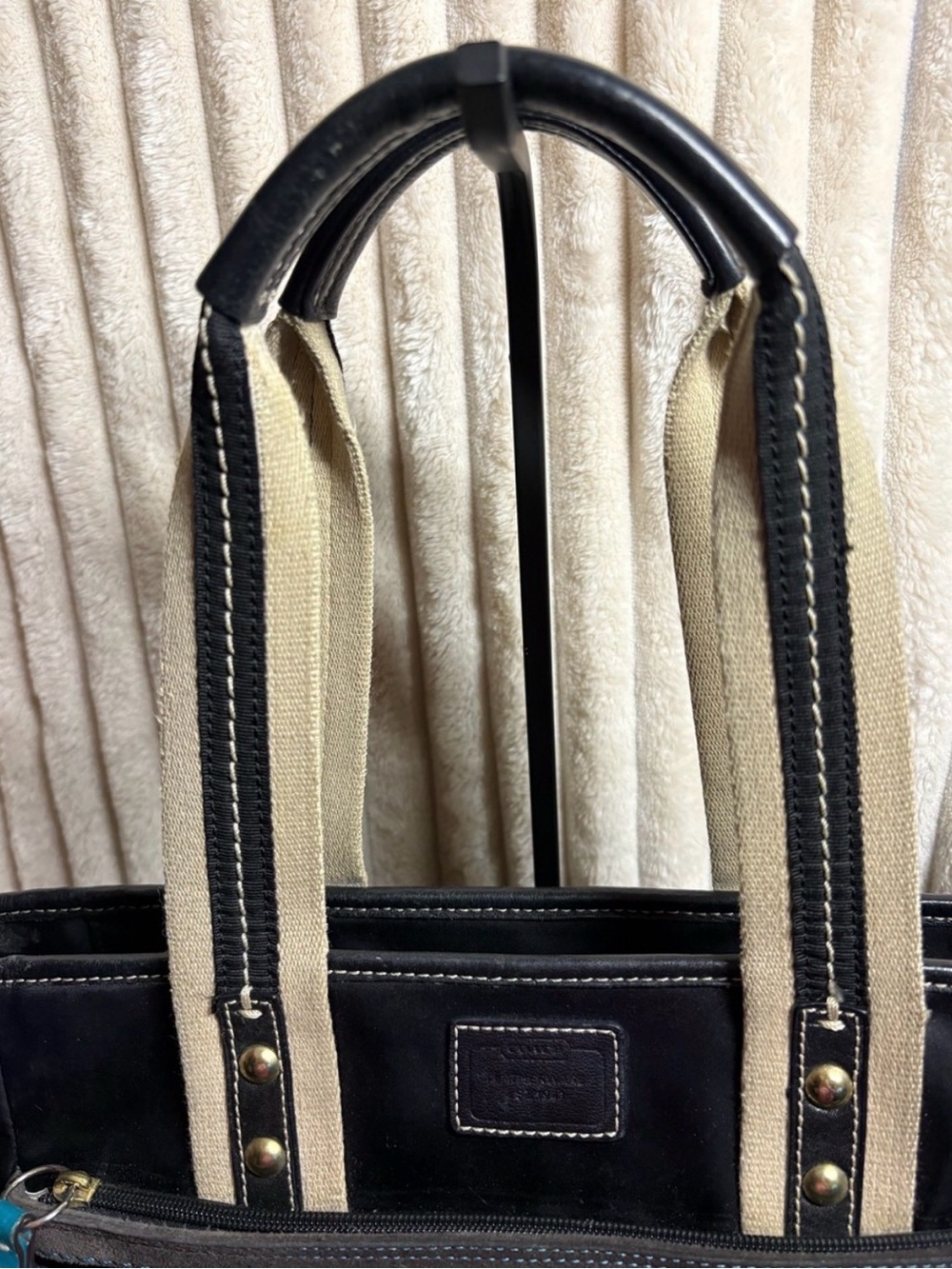 Vintage Coach Hampton Black Nylon Tote Bag M05K-130 - Teal Accents - Picture 3 of 16